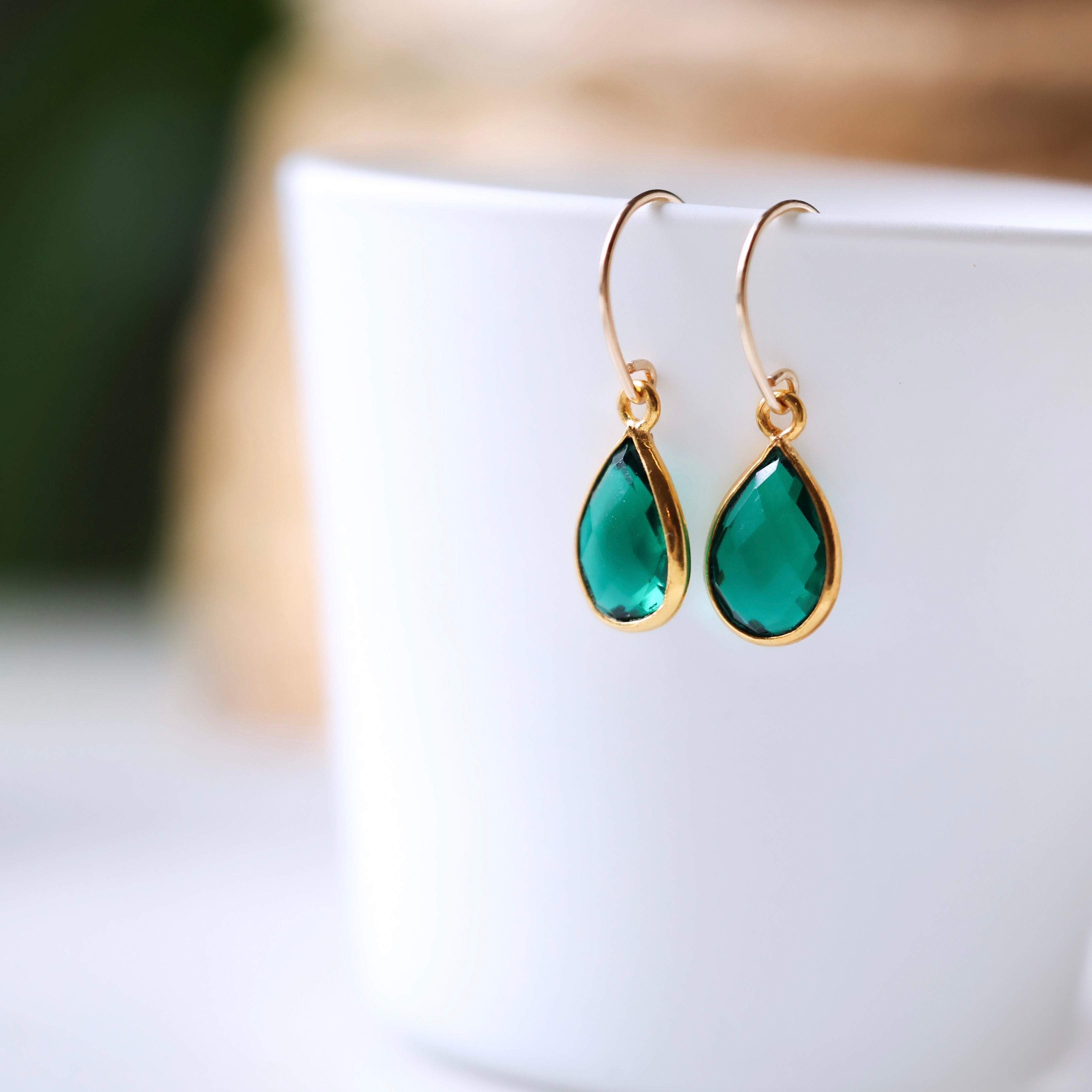 Emerald green and gold clearance drop earrings