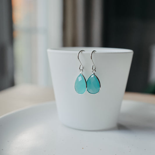 Aqua Chalcedony Teardrop Earrings