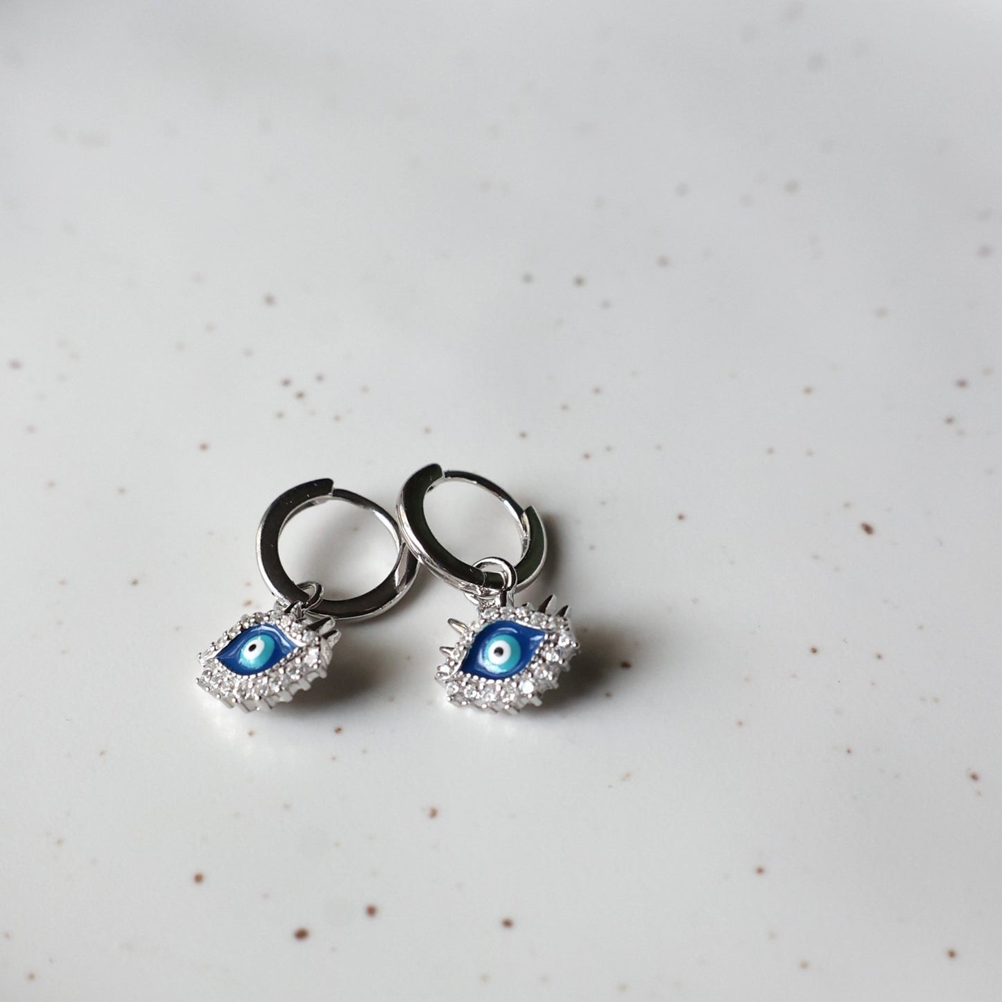 Tiny Evil Eye Silver Hoop Earrings