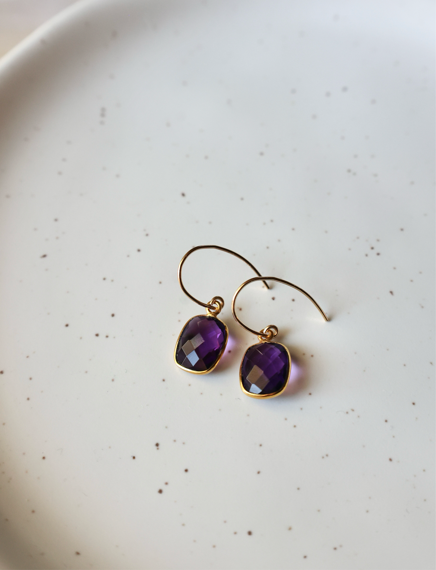 Amethyst Rectangular Gold Earrings