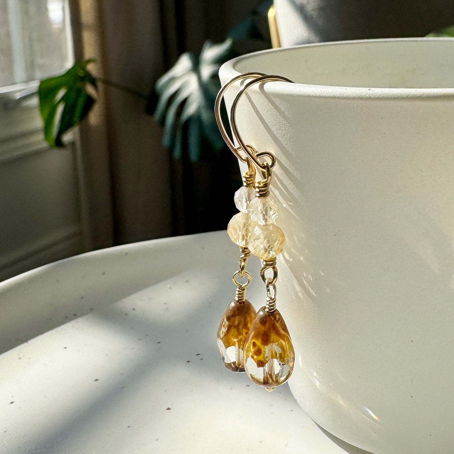 Lantern - Citrine and Glass Earrings