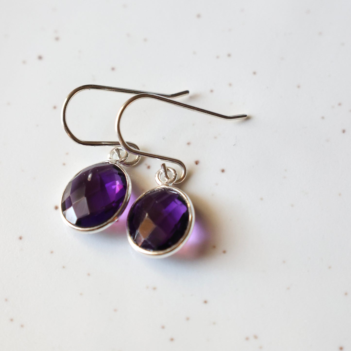 Amethyst Oval Silver Earrings