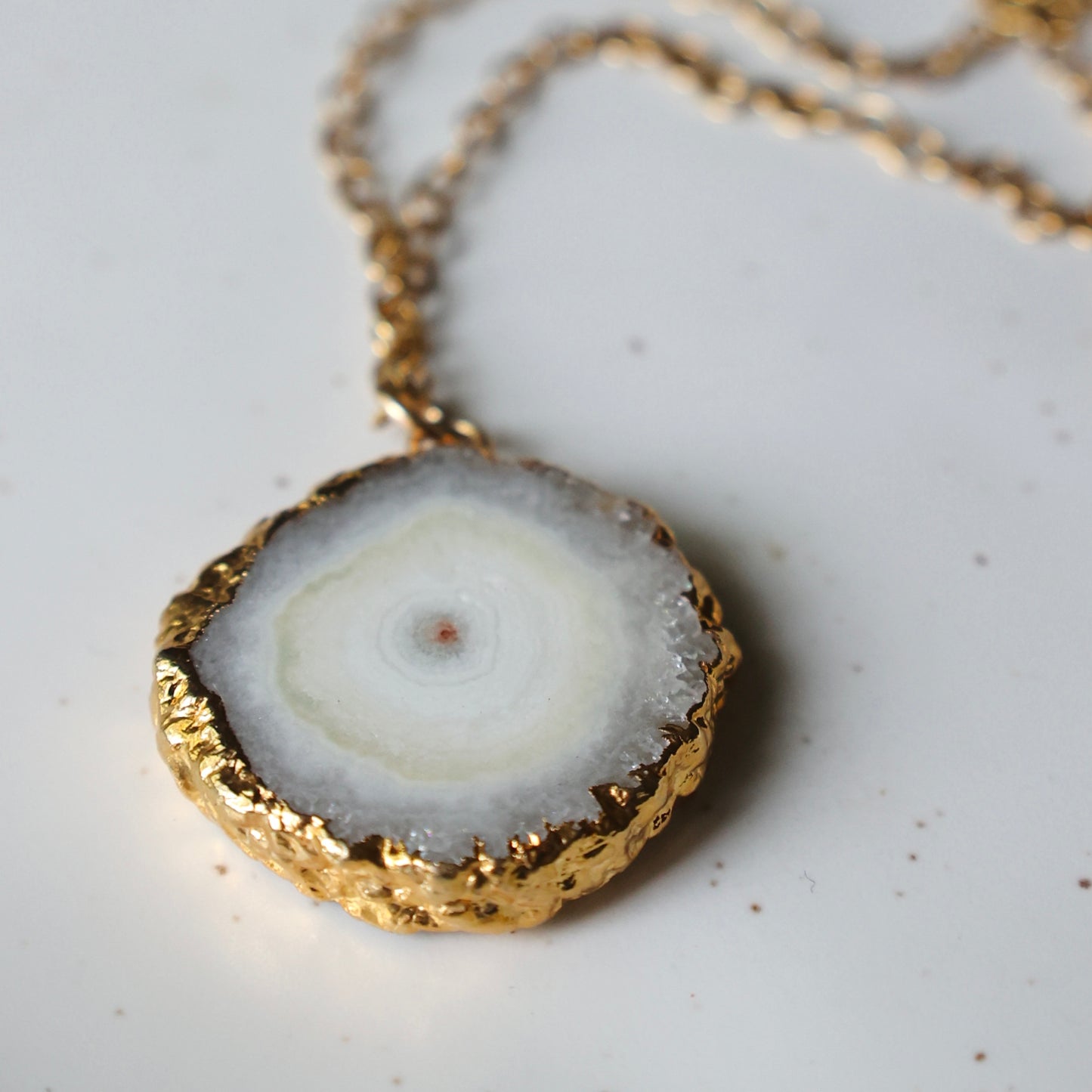 Cream and Grey Sliced Agate Long Necklace