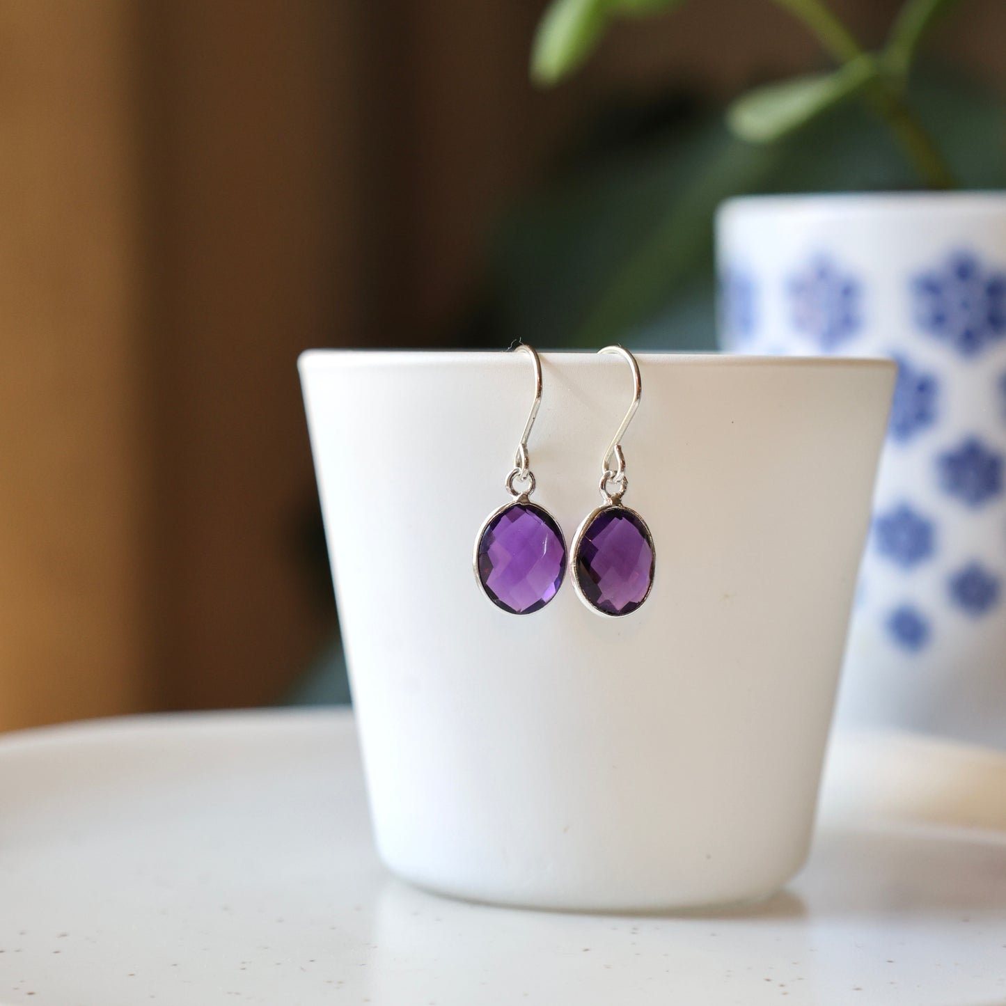 Amethyst Oval Silver Earrings