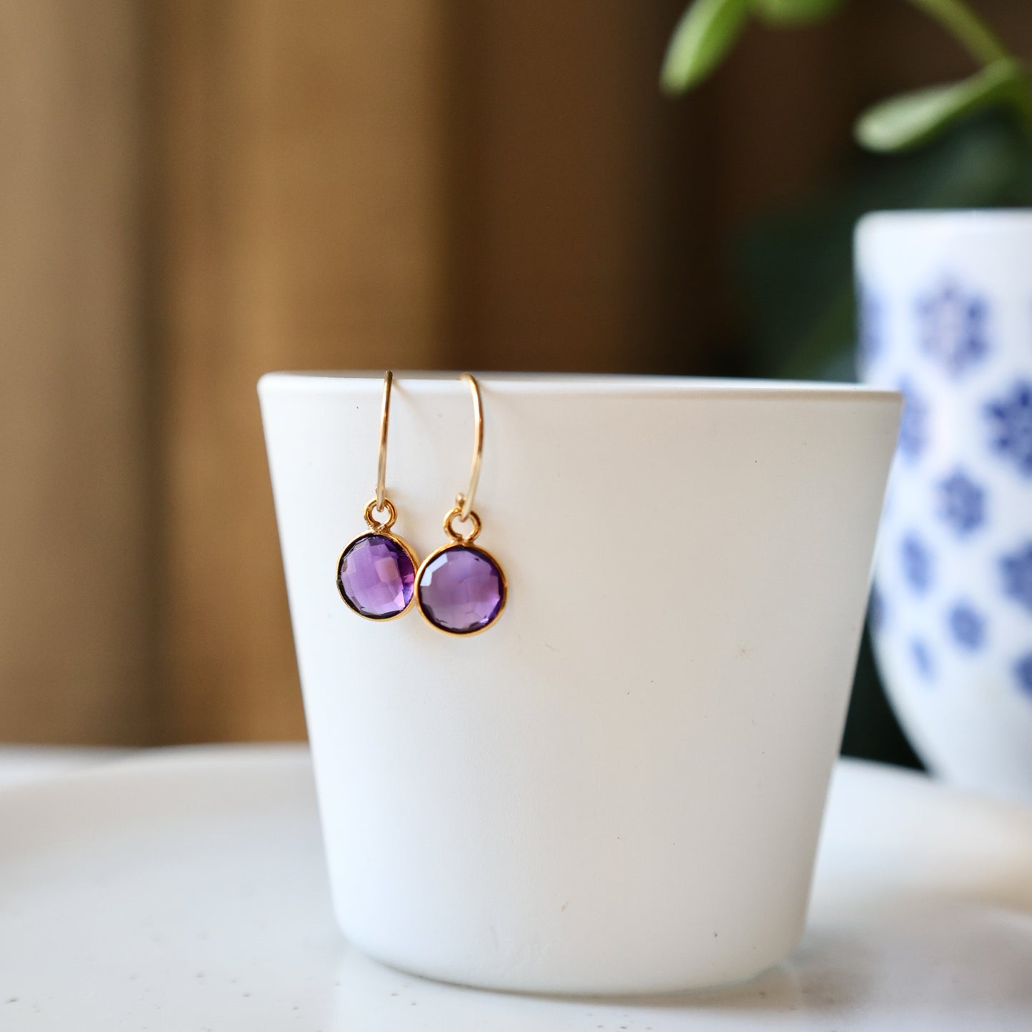 Amethyst Round Gold Earrings