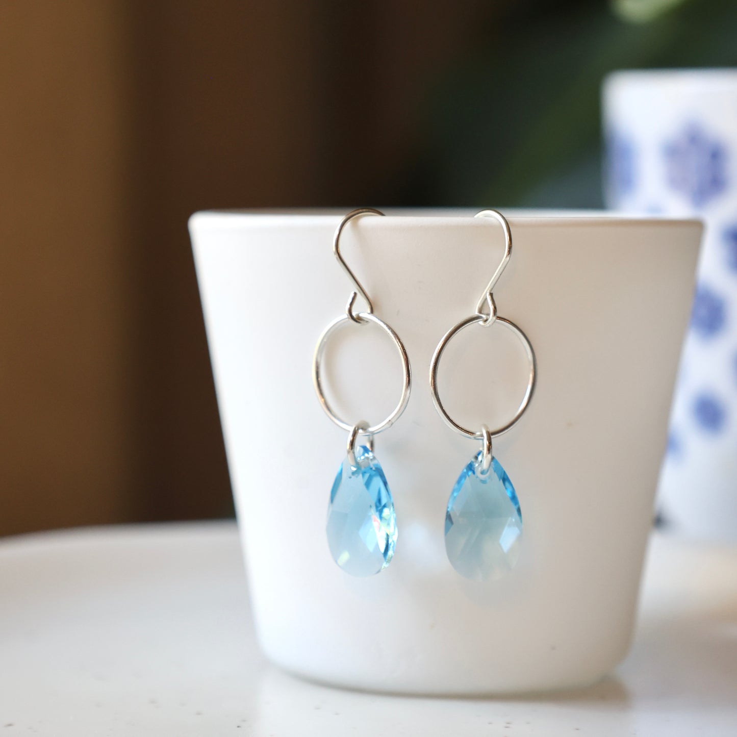 Blue Swarovski Dangle Earrings