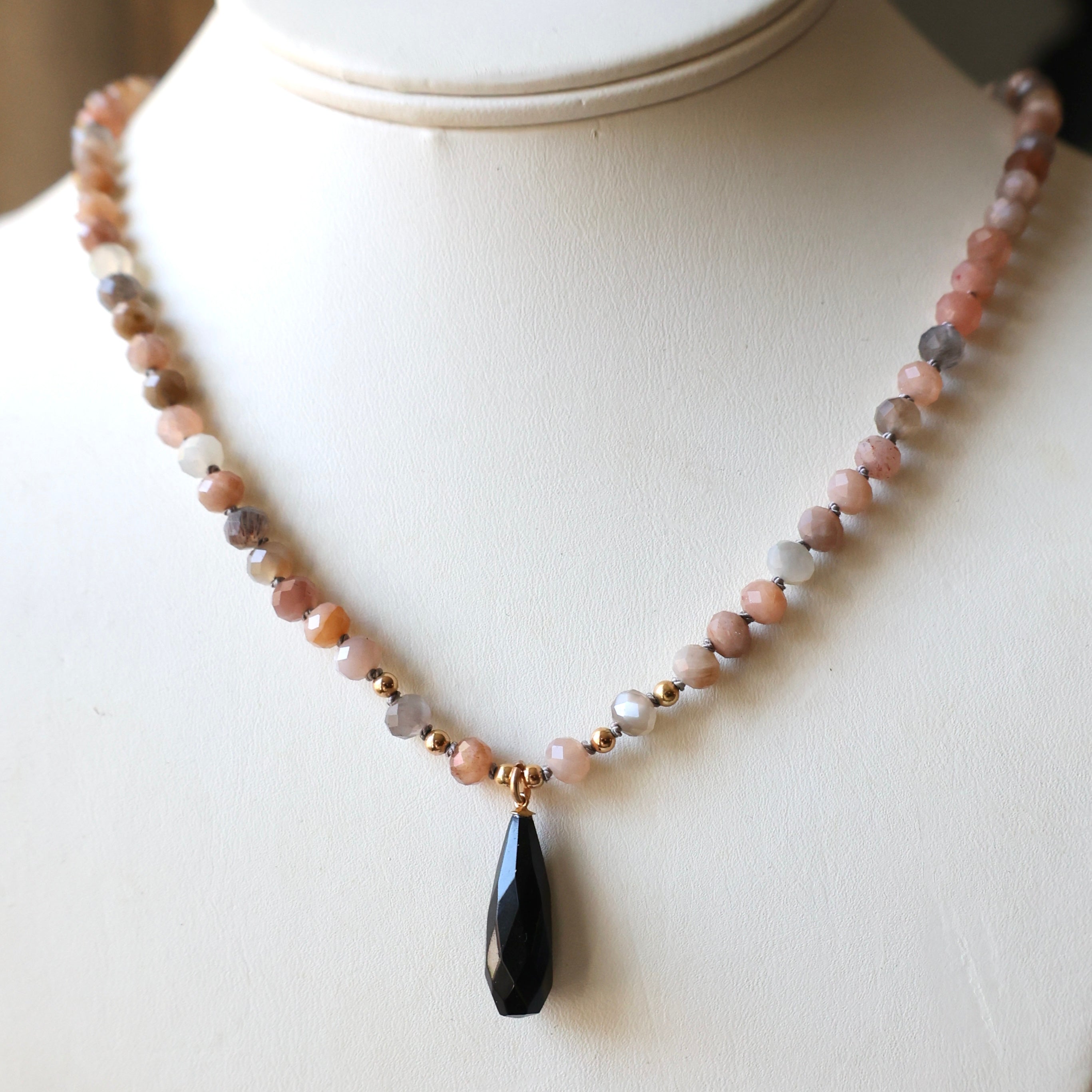 Multi Moonstone and Onyx Beaded Necklace