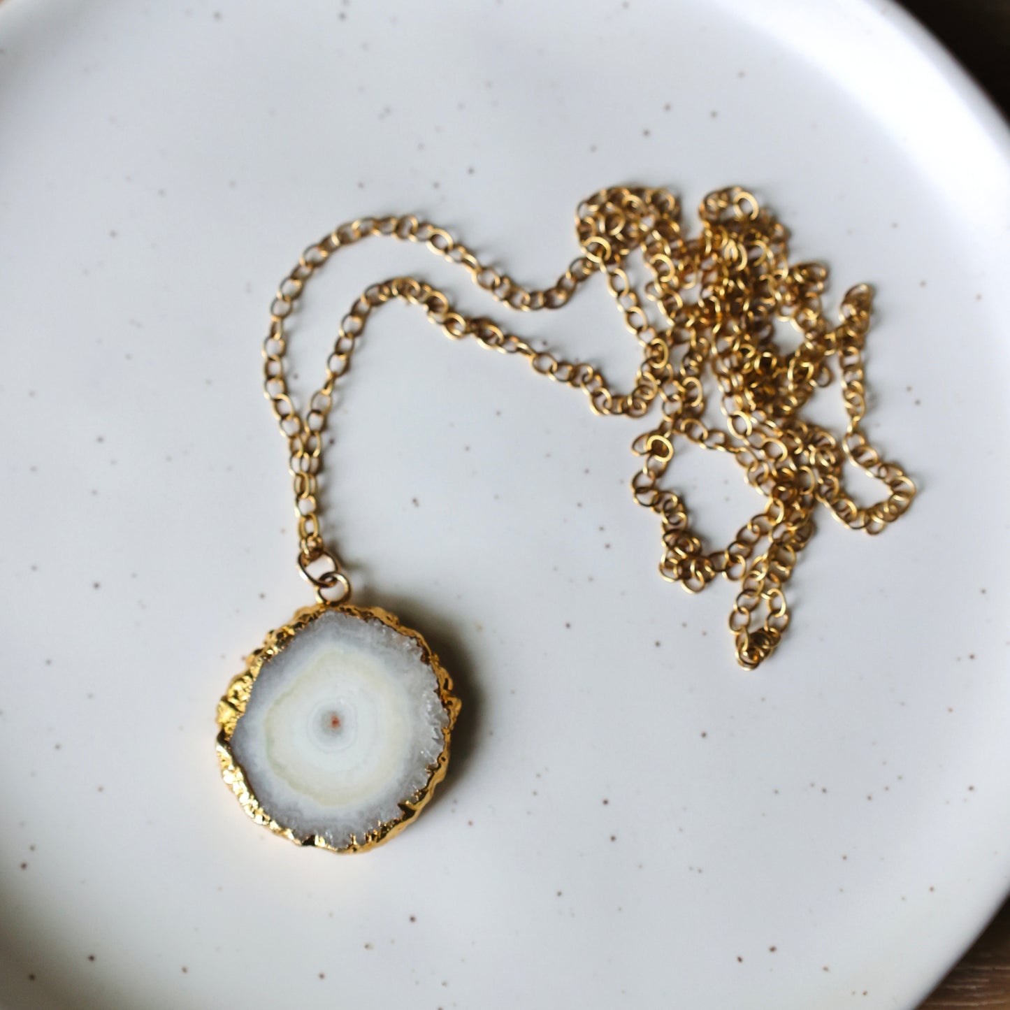 Cream and Grey Sliced Agate Long Necklace