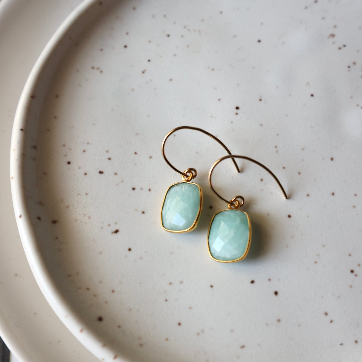 Amazonite Rectangular Gold Earrings