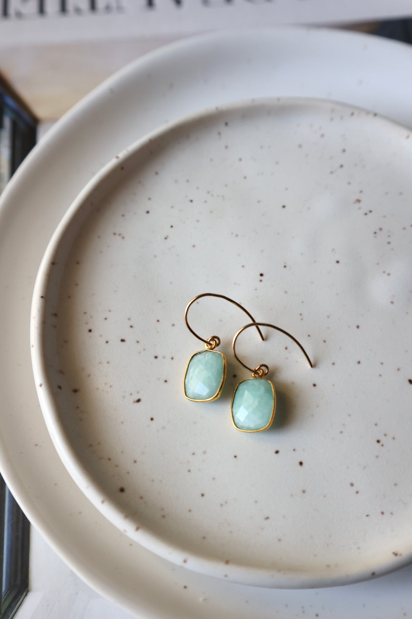 Amazonite Rectangular Gold Earrings