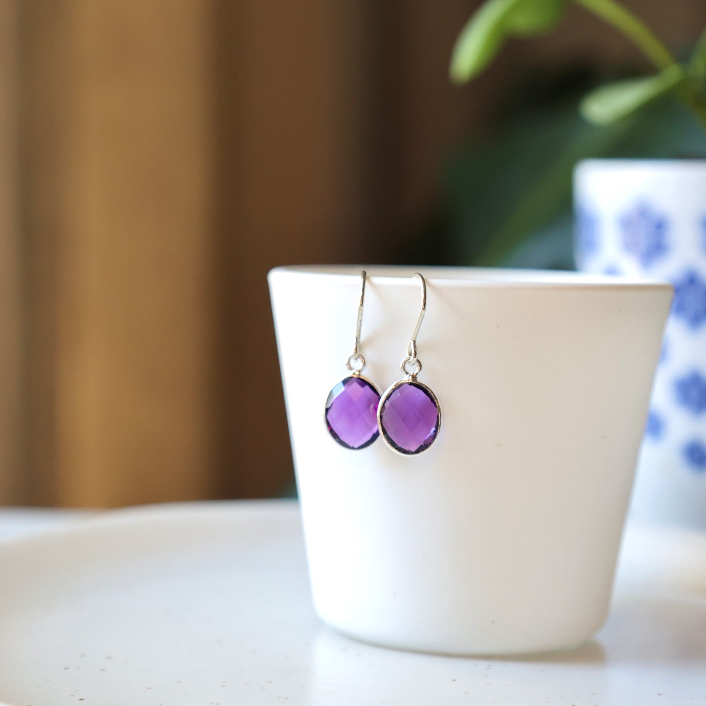 Amethyst Oval Silver Earrings