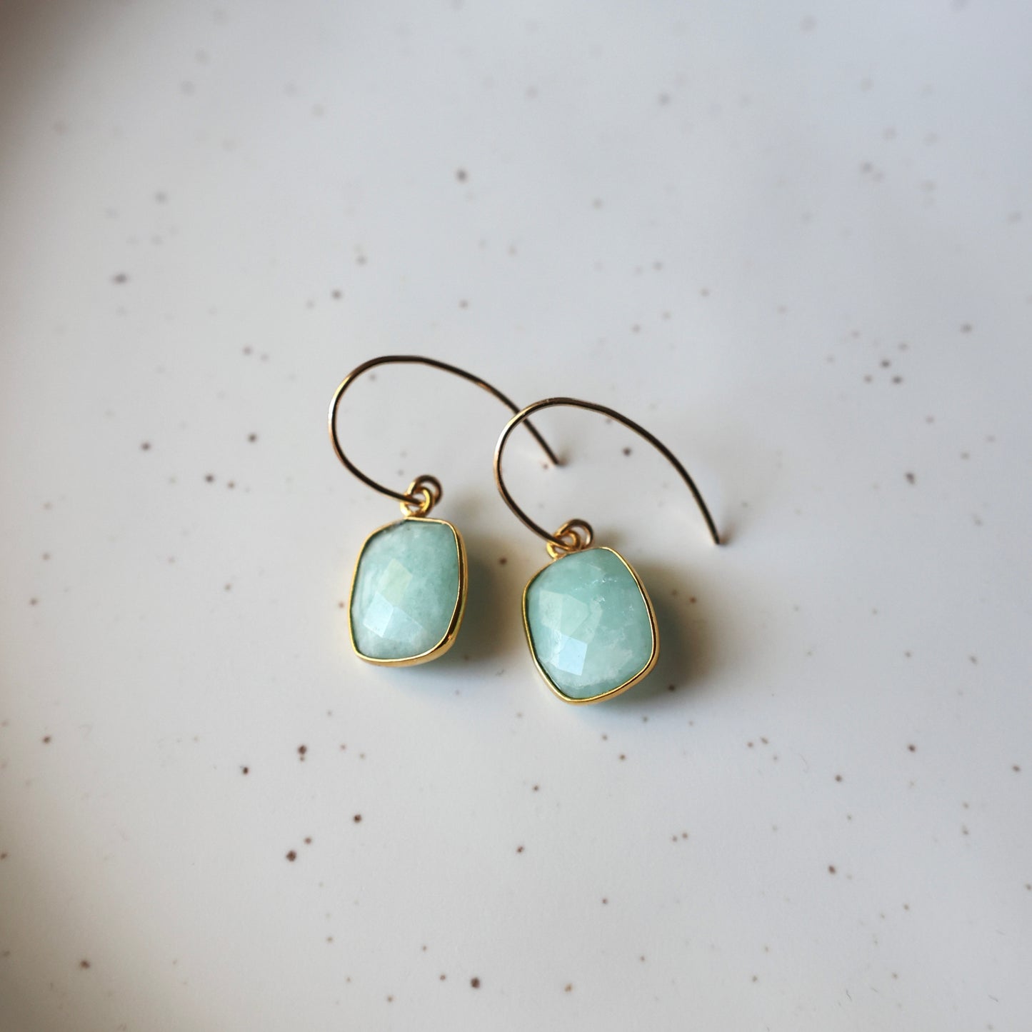 Amazonite Rectangular Gold Earrings