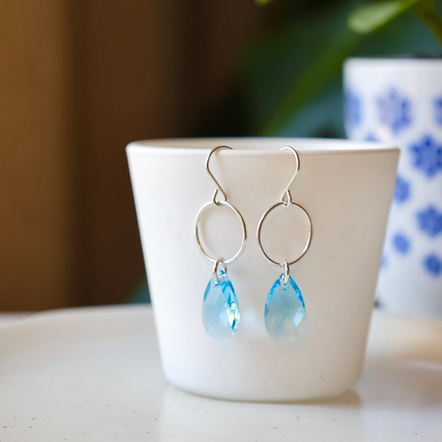 Blue Swarovski Dangle Earrings