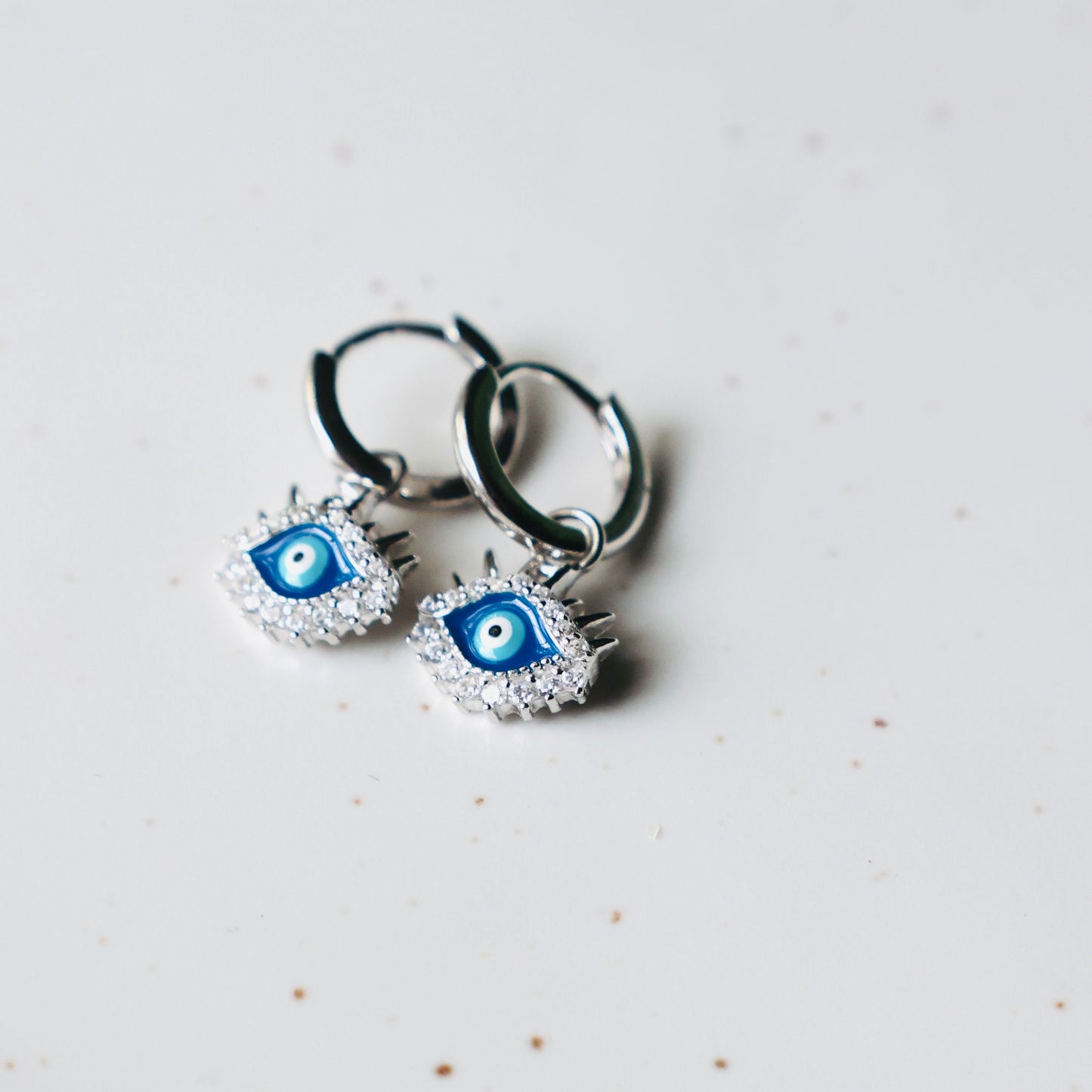 Tiny Evil Eye Silver Hoop Earrings