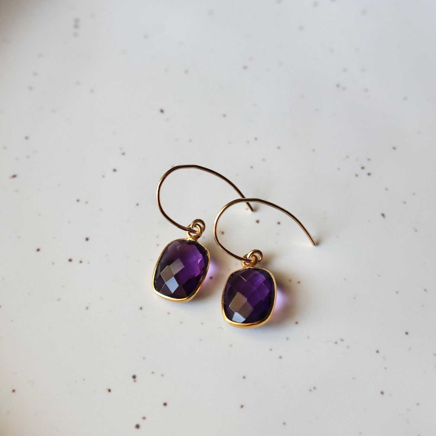 Amethyst Rectangular Gold Earrings