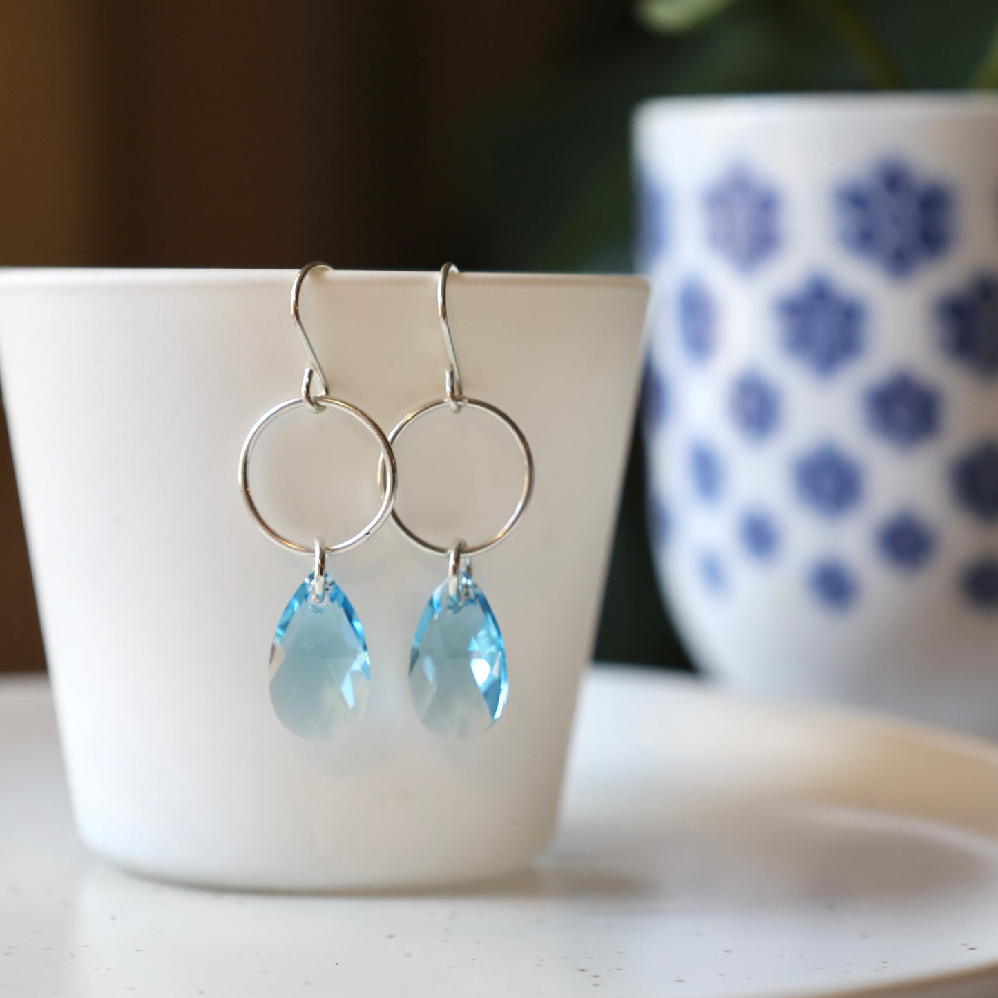 Blue Swarovski Dangle Earrings