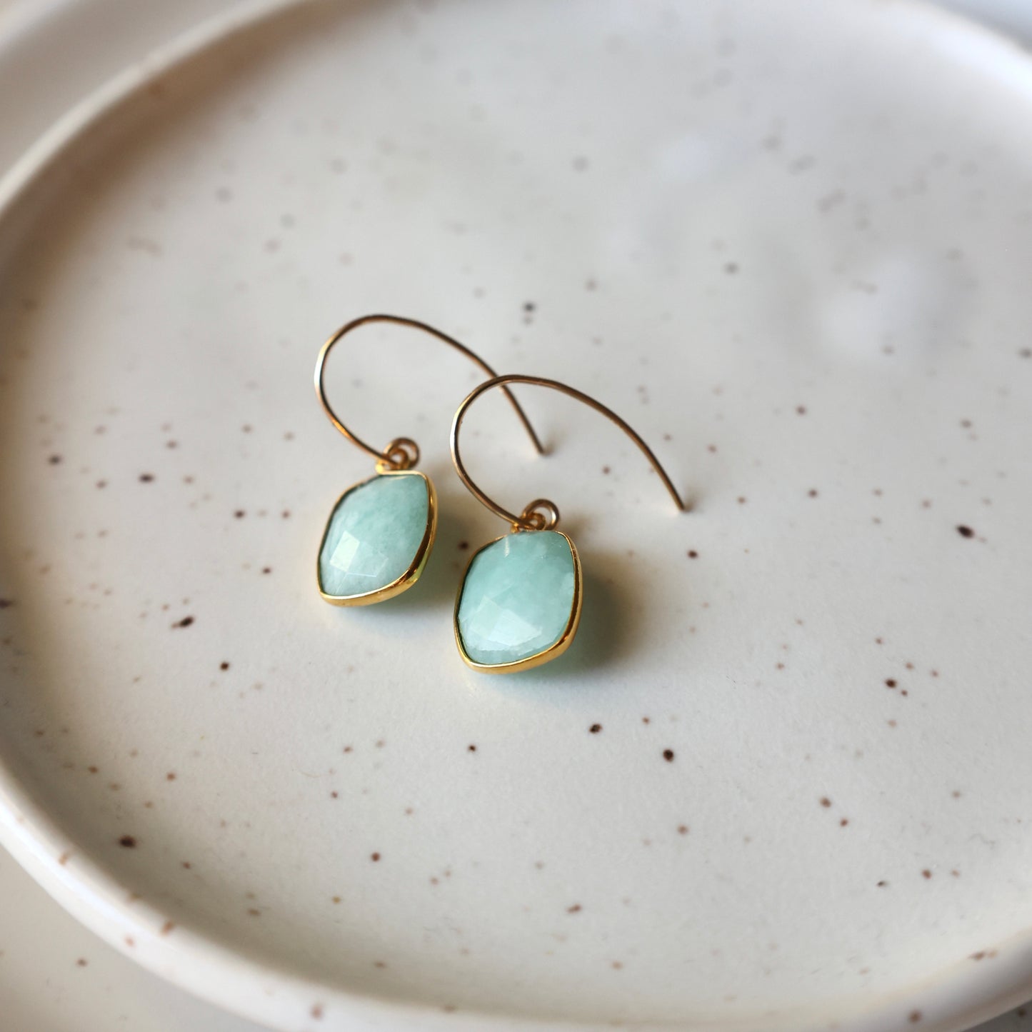 Amazonite Rectangular Gold Earrings