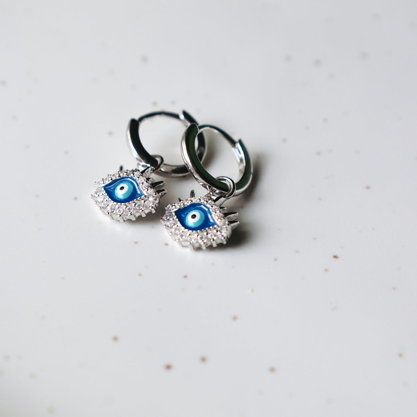 Tiny Evil Eye Silver Hoop Earrings