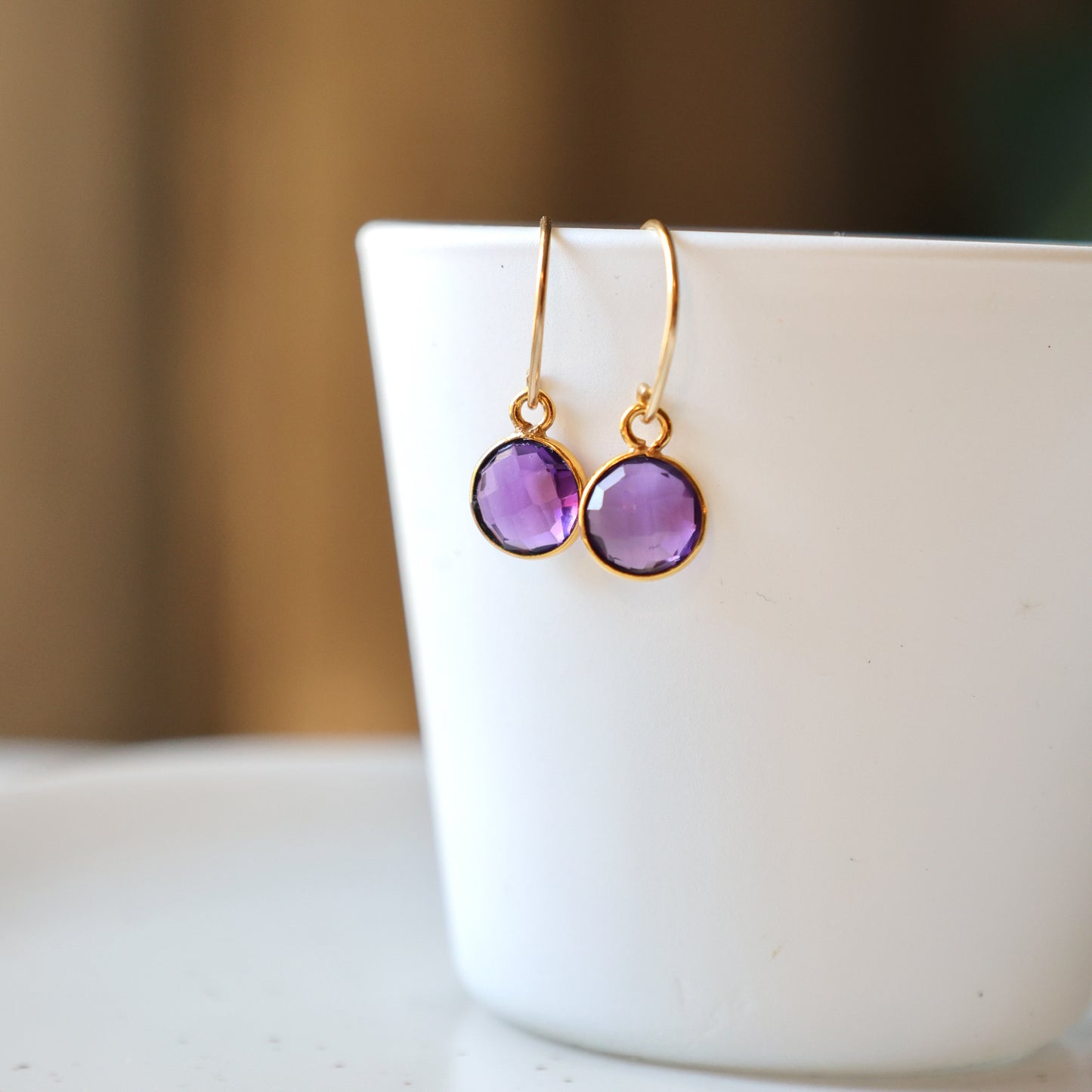 Amethyst Round Gold Earrings