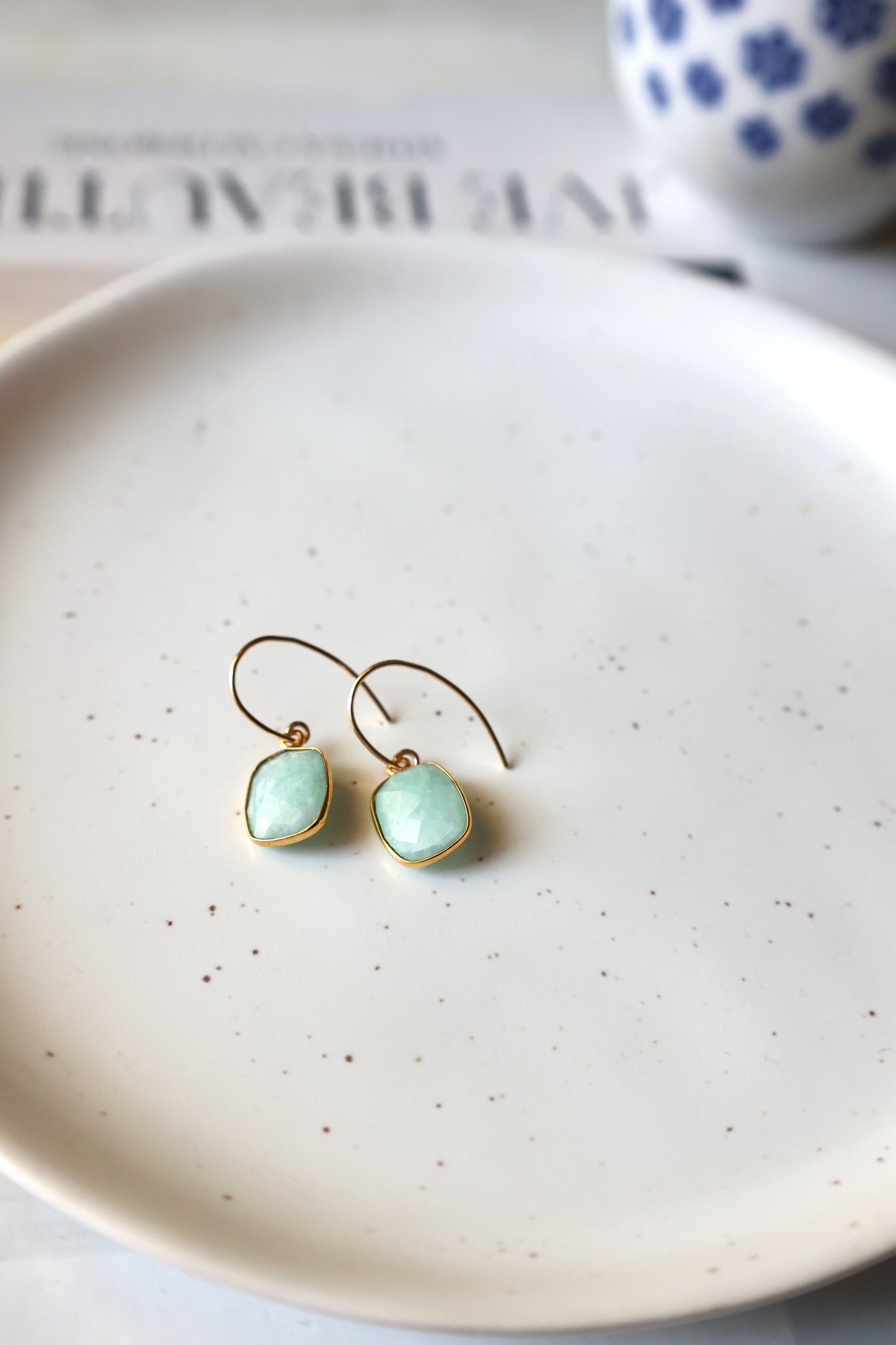 Amazonite Rectangular Gold Earrings