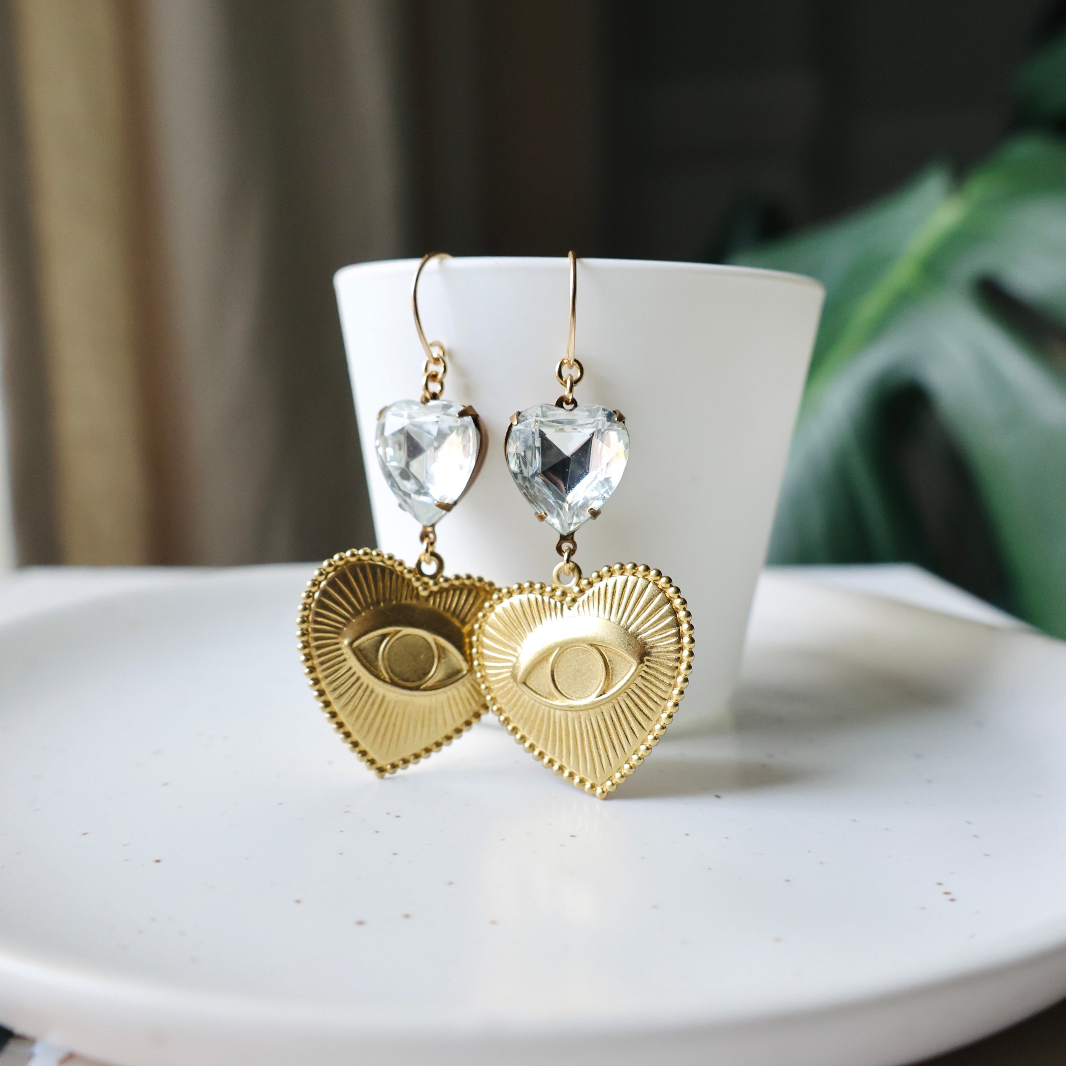 Clear heart earrings online