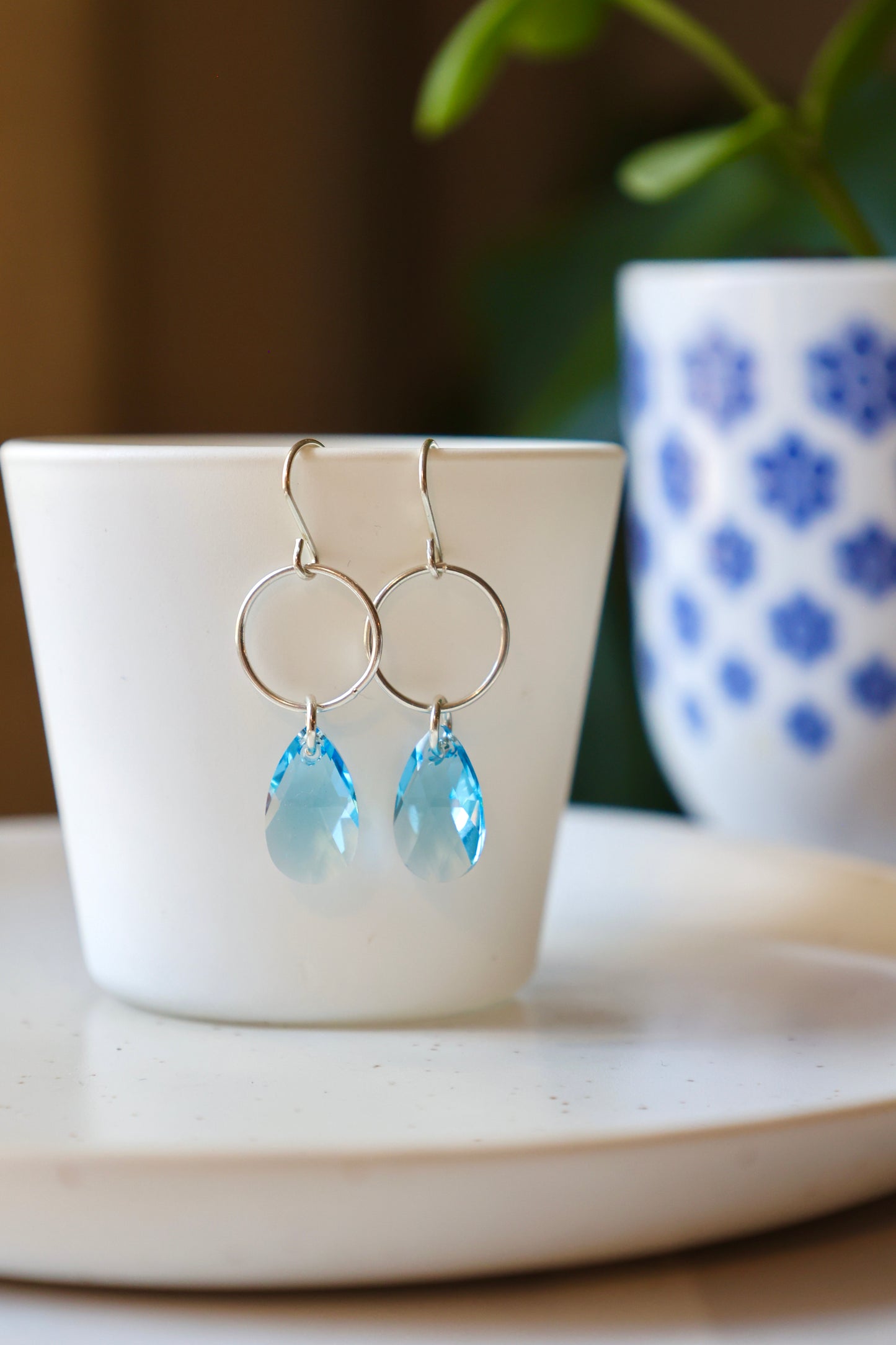 Blue Swarovski Dangle Earrings