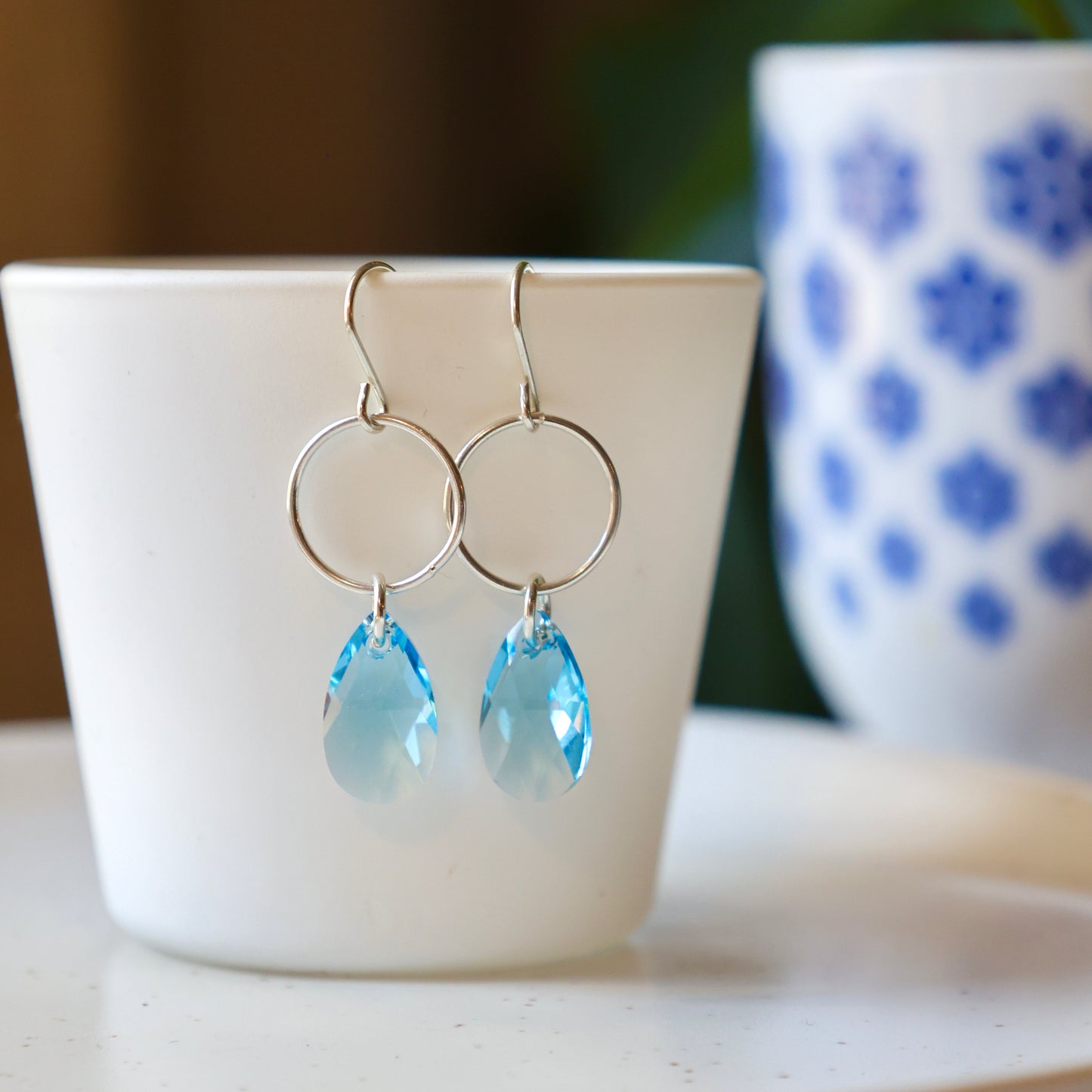 Blue Swarovski Dangle Earrings