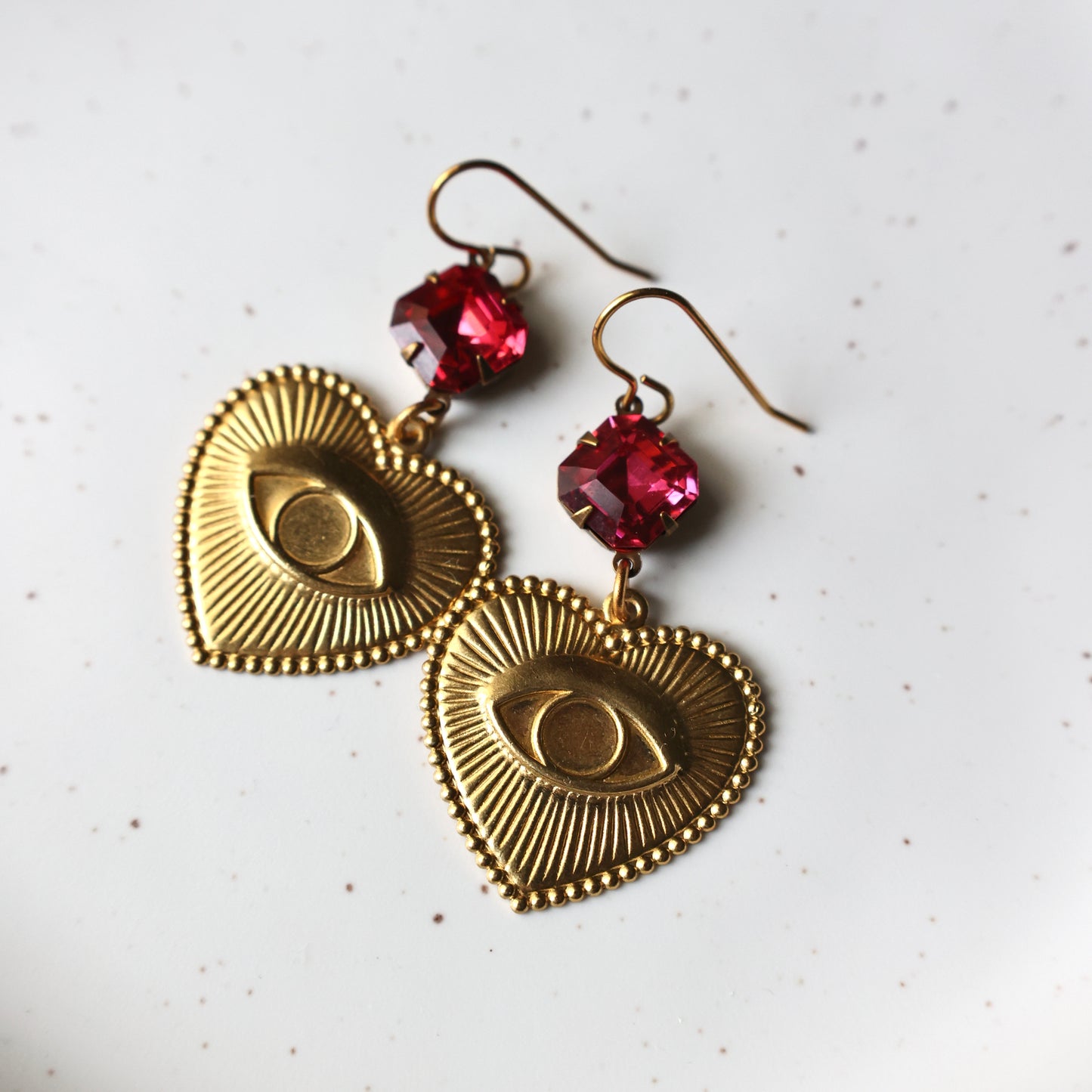 Watchful Eye Brass Earrings - Pink