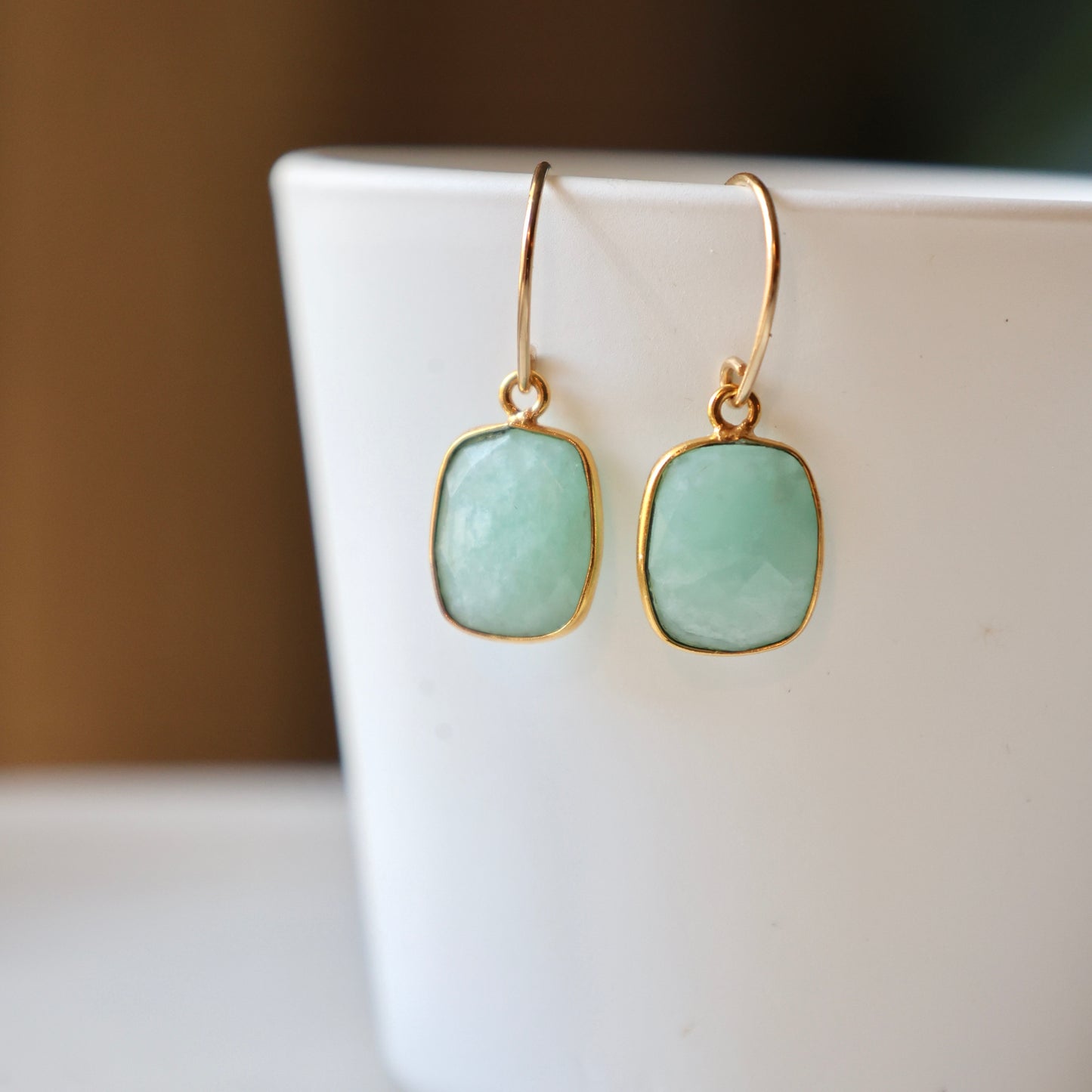 Amazonite Rectangular Gold Earrings