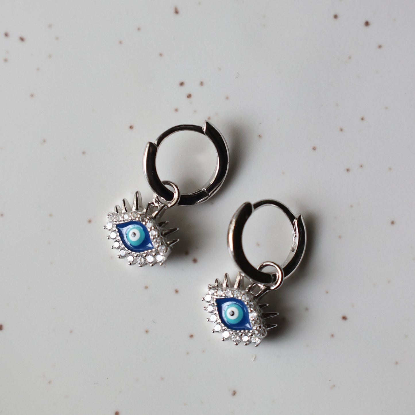 Tiny Evil Eye Silver Hoop Earrings